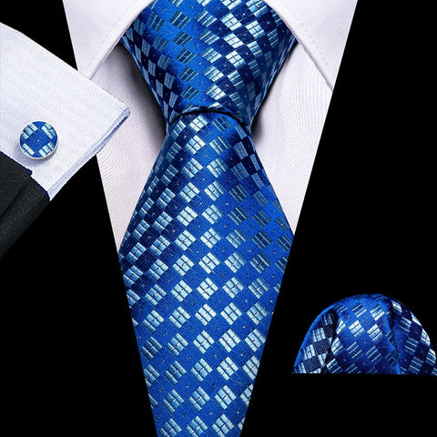 Blue Check Silk Necktie Set-LBWY1290