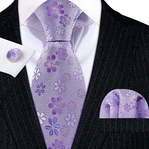 Light Purple Floral Necktie Set-LBWY788