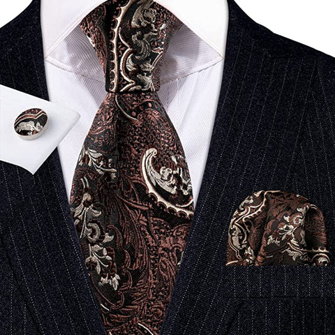 Brown and Beige Necktie Set-LBWY793