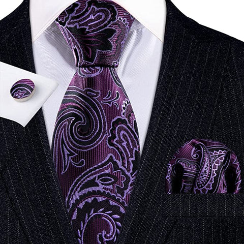 Purple Silk Paisley Necktie Set-LBWY797