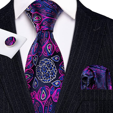 Peacock Purple Paisley Necktie Set-LBWY822