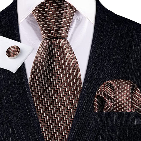 Brown Striped Silk Necktie Set-LBWY823