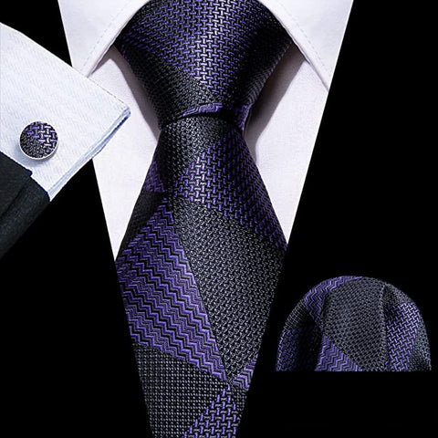 Black and Navy Necktie Set-LBWY888